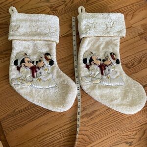 Disney Ivory Plush Mickey & Minnie Wedding Stockings with Gold Trim